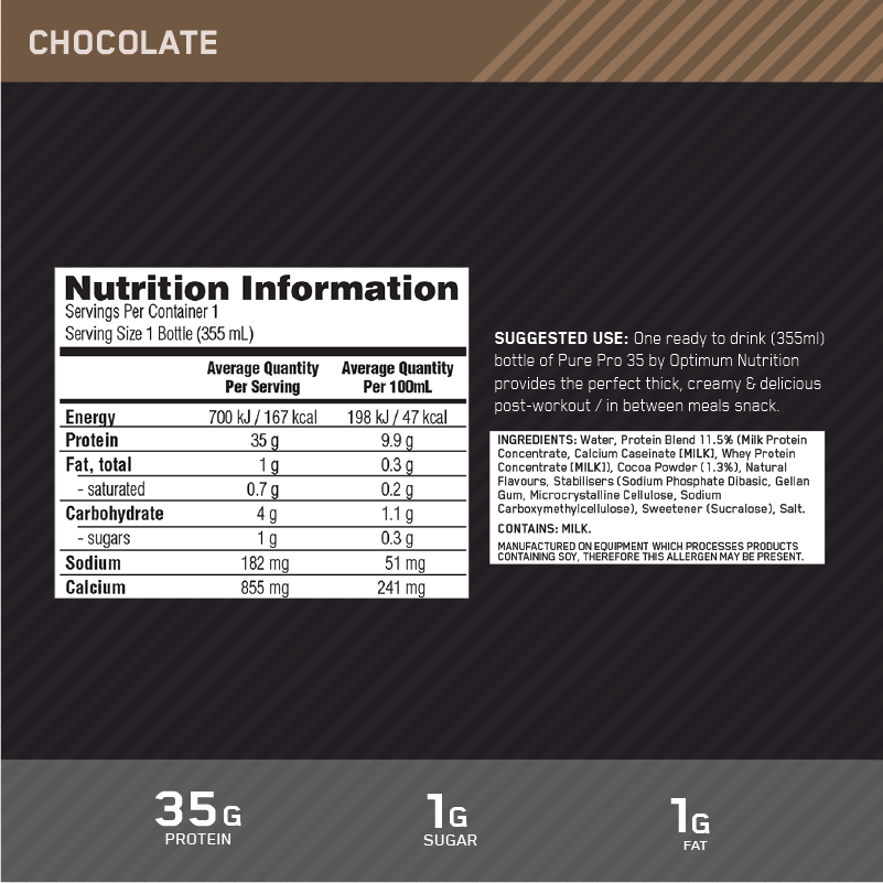 Pure Pro 35 RTD by Optimum Nutrition (Box of 6 Bottles) - Sardo Nutrition